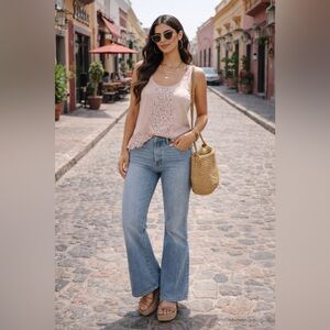 American Eagle Outfitters Blush Embellished Tank Top – Boho Festival Style